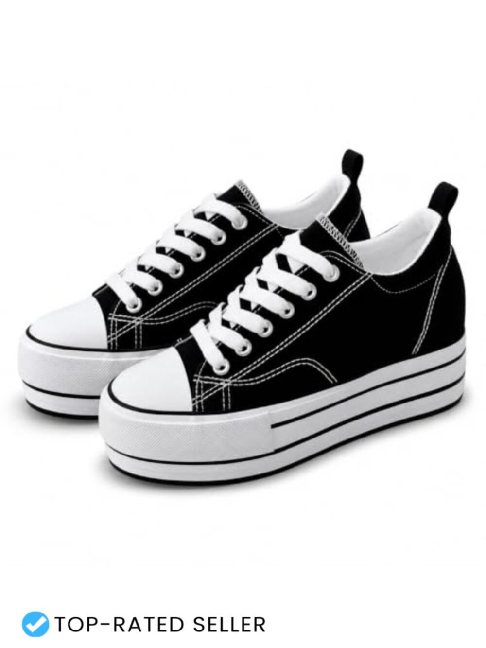 Platform Sneakers Hidden Wedge 3-Inch Lift Low-Top Lace-Up Canvas Casual Shoes